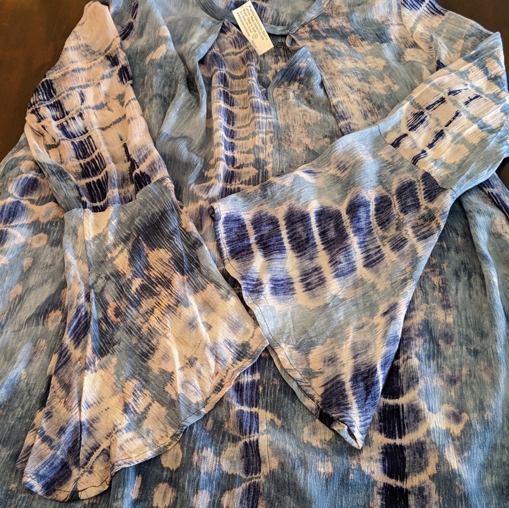 NWT Bohemian Dress Blue Tie-Dye Dress Scrap Work - Picture 5 of 6